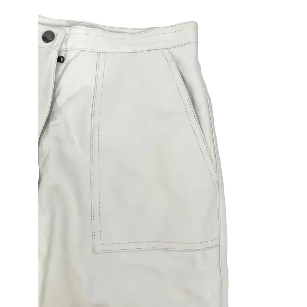 Longchamp White Italian Lamb Leather Pants Tapered Joggers High Rise Pants Sz 36 - Picture 9 of 15